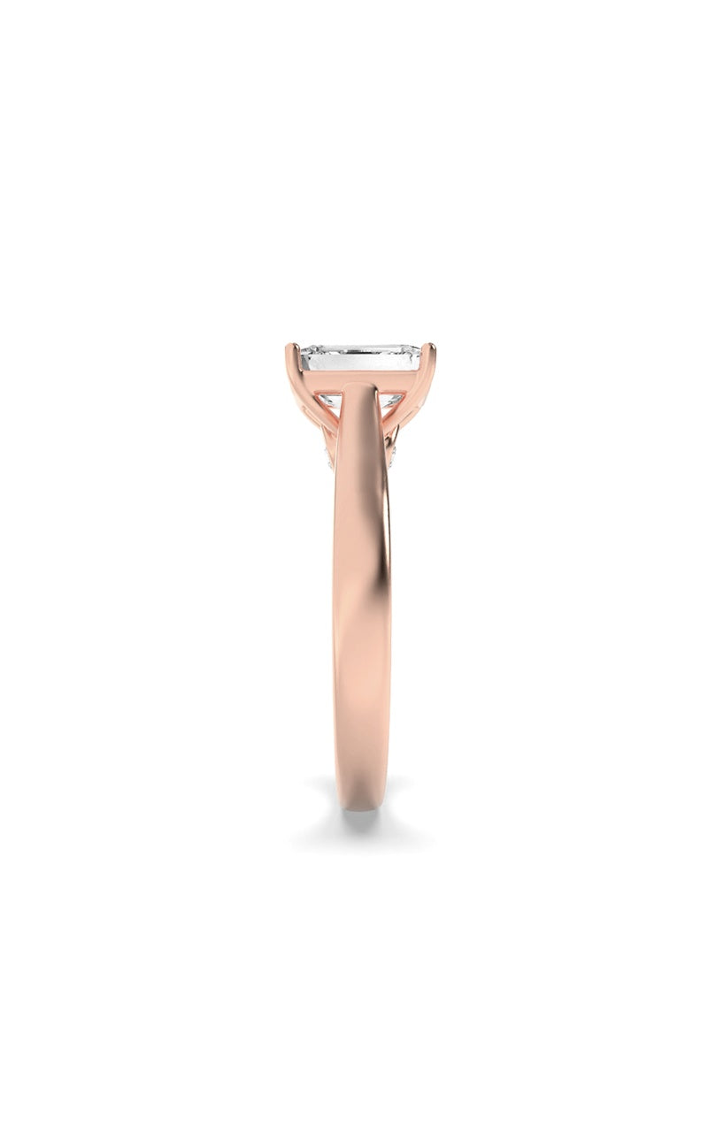 2CTW Emerald Shaped Lab Grown Diamond (G/VS) Accented Bridge Shank Engagement Ring in 14K Gold