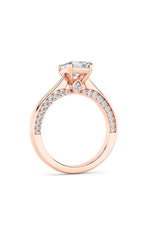 Load image into Gallery viewer, 2CTW Emerald Shaped Lab Grown Diamond (G/VS) Accented Bridge Shank Engagement Ring in 14K Gold
