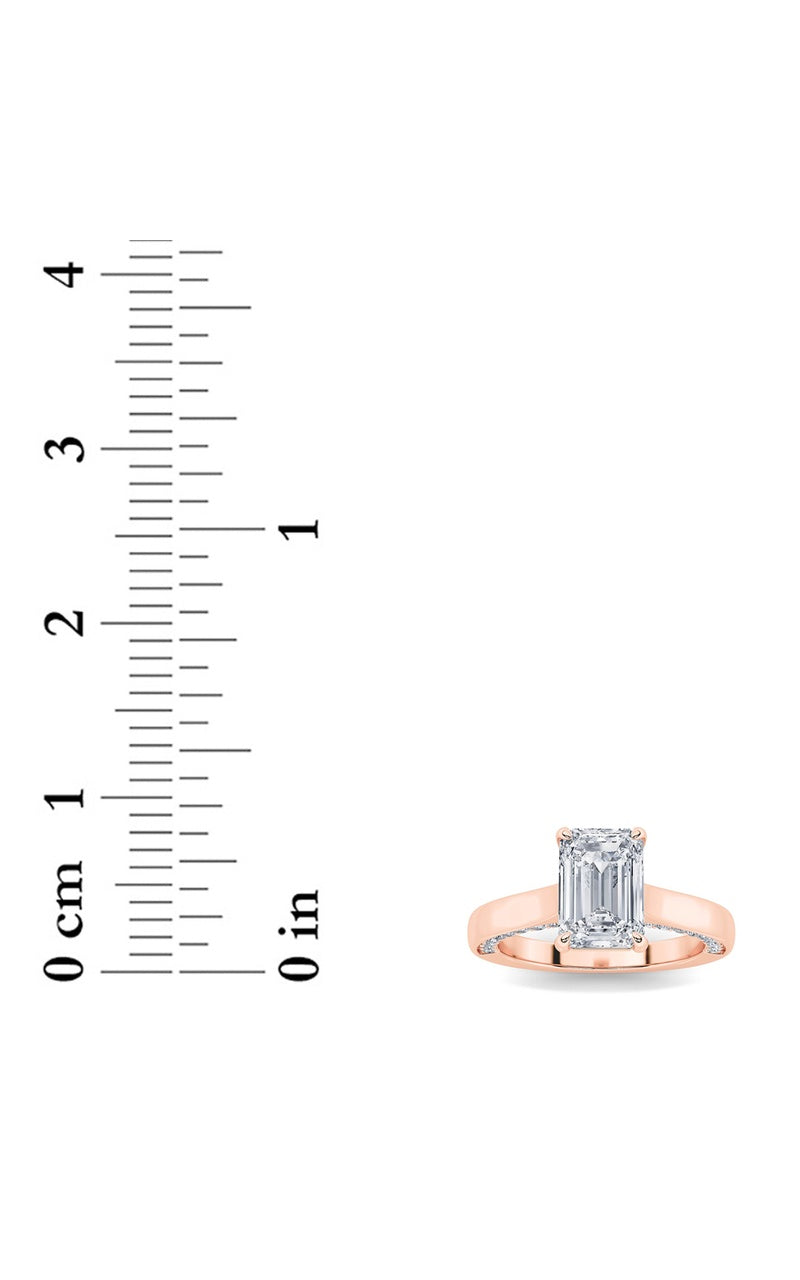 2CTW Emerald Shaped Lab Grown Diamond (G/VS) Accented Bridge Shank Engagement Ring in 14K Gold