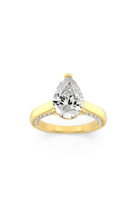 Load image into Gallery viewer, 2CTW Pear Shaped Lab Grown Diamond (F/VS) Accented Bridge Shank Engagement Ring in 14K Gold
