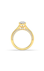 Load image into Gallery viewer, 2CTW Pear Shaped Lab Grown Diamond (F/VS) Accented Bridge Shank Engagement Ring in 14K Gold
