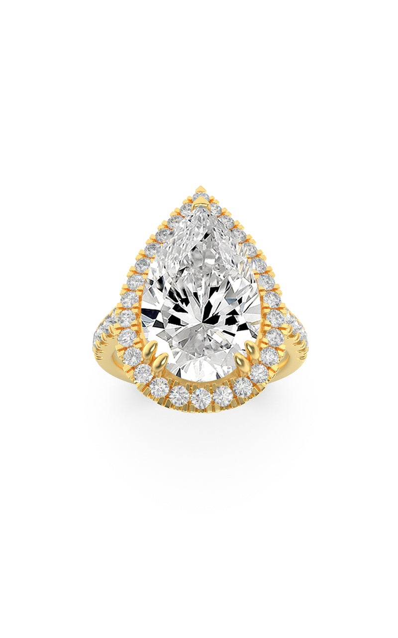 3CTW Pear Shaped Lab Grown Diamond (F/VS) Bolld Accented Halo Engagement Ring in 14K Gold