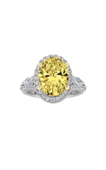 Load image into Gallery viewer, 3CTW Oval Shaped Lab Grown Diamond (F/VS) Three Stone Halo Enagement Ring in 14K Gold
