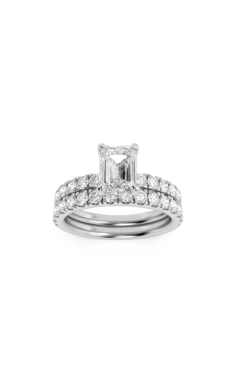 2CTW Emerald Shaped Lab Grown Diamond (F/VS) Classic Accented  Set With Band and Engagement Ring in 14K Gold