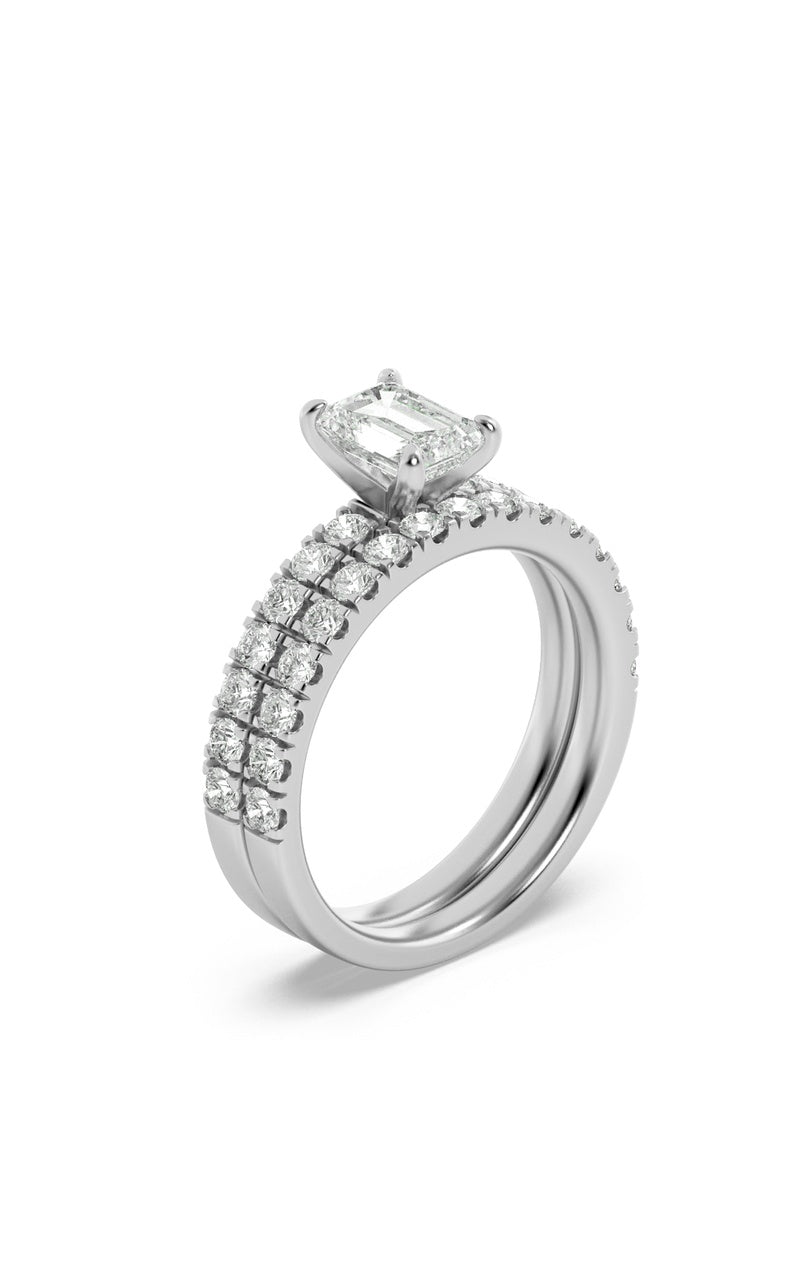 2CTW Emerald Shaped Lab Grown Diamond (F/VS) Classic Accented  Set With Band and Engagement Ring in 14K Gold