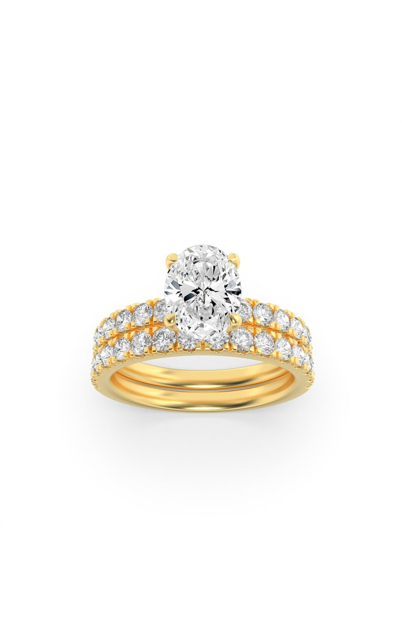 2CTW Oval Shaped Lab Grown Diamond (F/VS) Classic Accented  Set With Band and Engagement Ring in 14K Gold