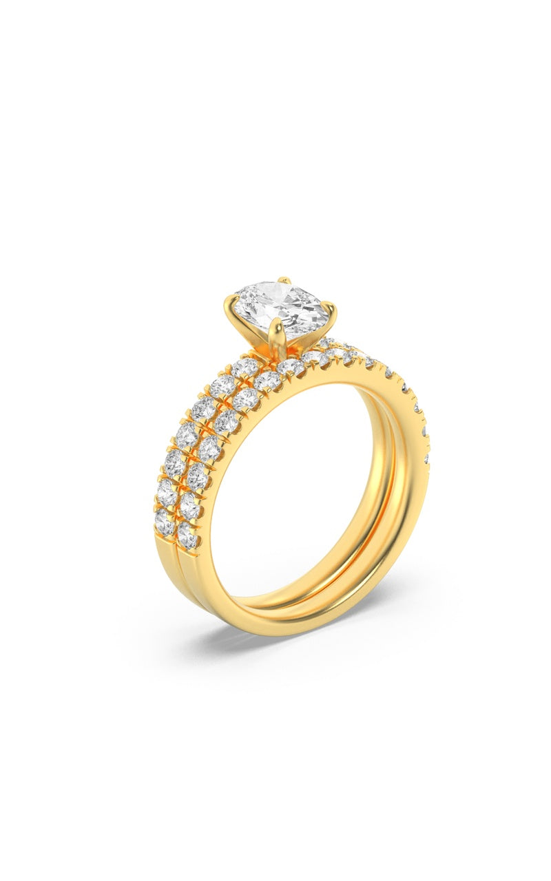 2CTW Oval Shaped Lab Grown Diamond (F/VS) Classic Accented  Set With Band and Engagement Ring in 14K Gold