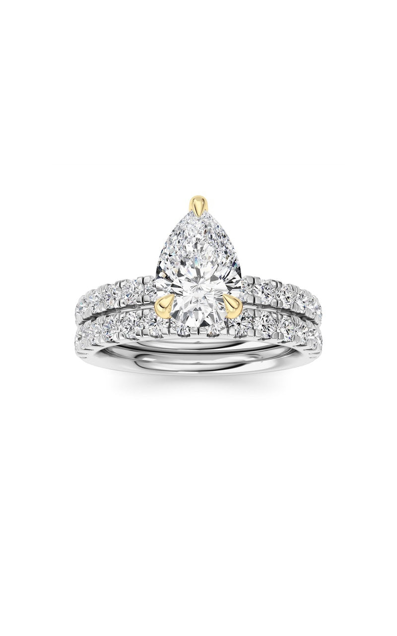 2CTW Pear Shaped Lab Grown Diamond (F/VS) Classic Accented  Set With Band and Engagement Ring in 14K Gold
