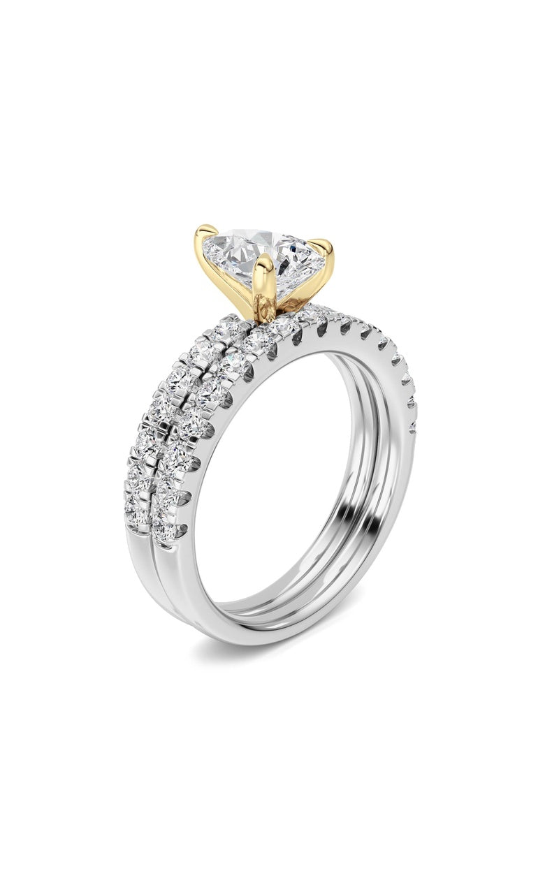 2CTW Pear Shaped Lab Grown Diamond (F/VS) Classic Accented  Set With Band and Engagement Ring in 14K Gold