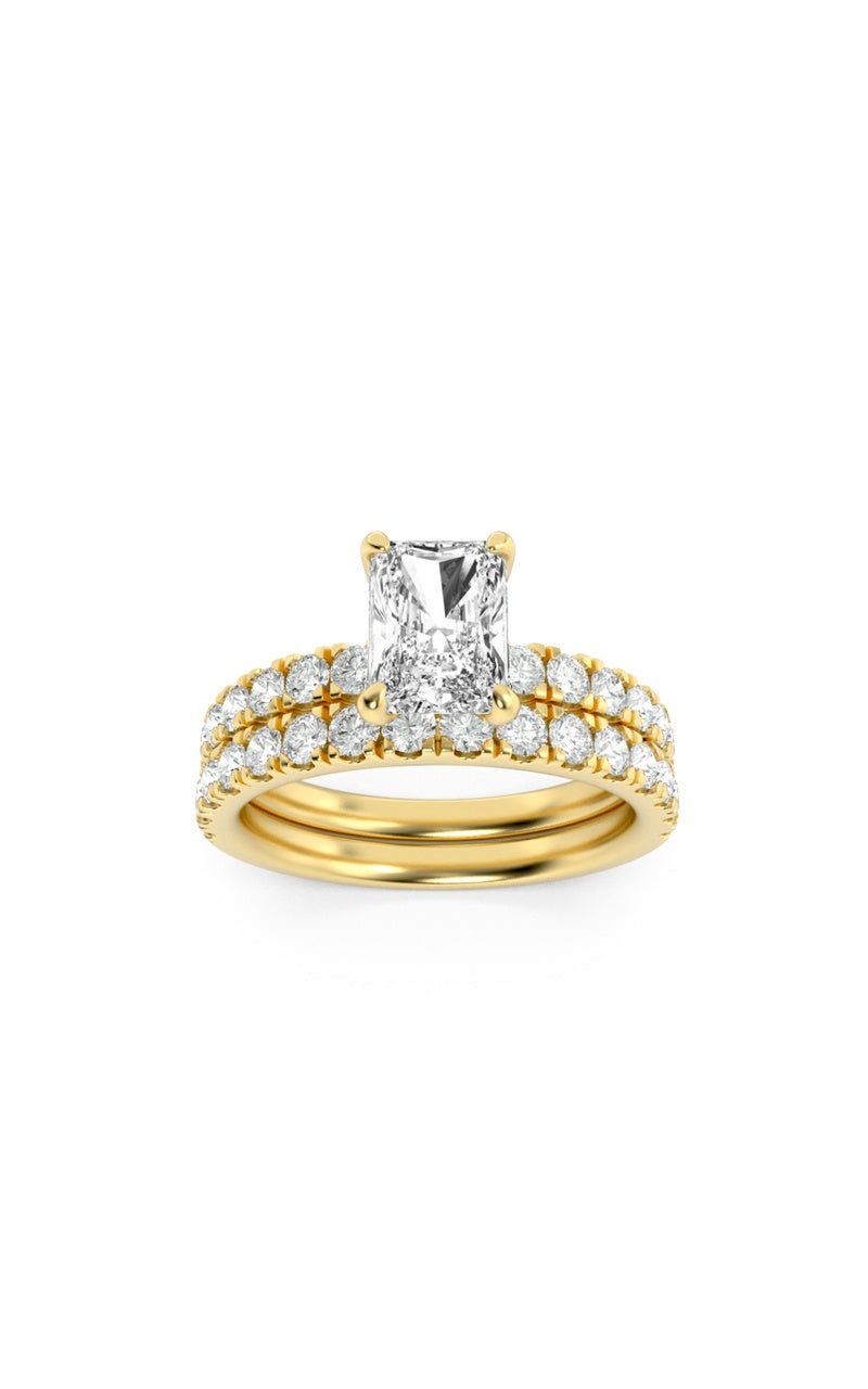 2CTW Radiant Shaped Lab Grown Diamond (F/VS) Classic Accented Set With Band and Engagement Ring in 14K Gold