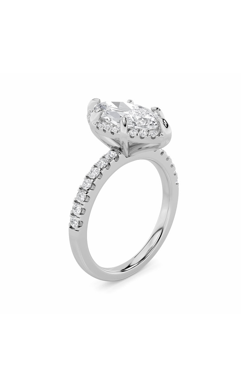 2CTW Marquise Shaped Lab Grown Diamond (F/VS) Halo Accented Engagement Ring in 14K Gold