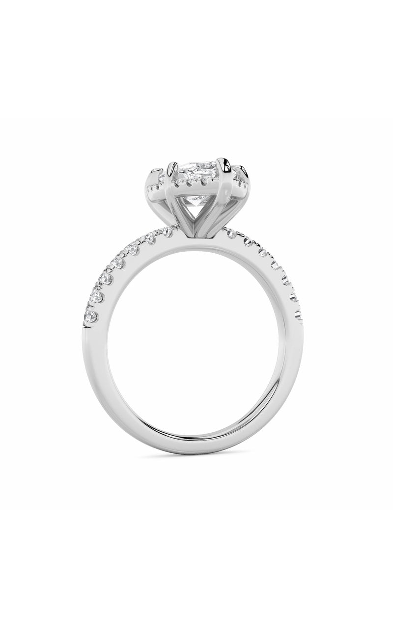2CTW Marquise Shaped Lab Grown Diamond (F/VS) Halo Accented Engagement Ring in 14K Gold