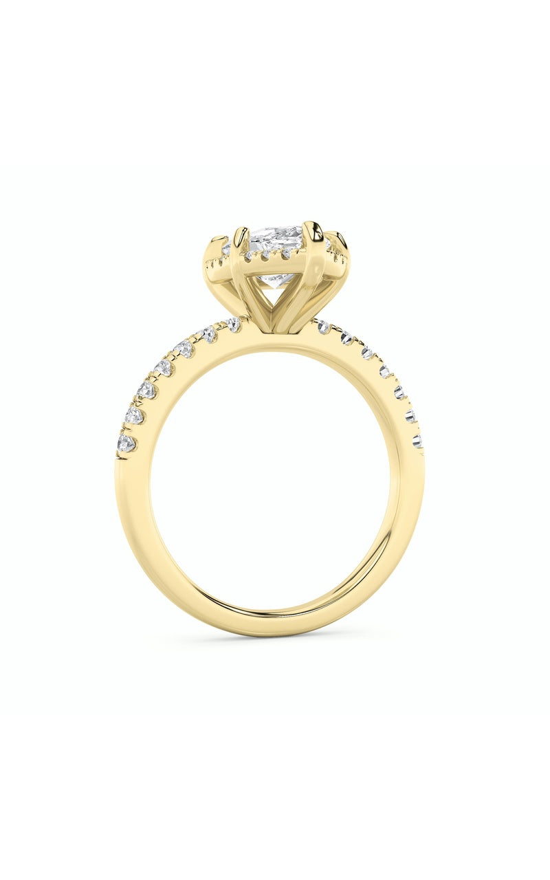 2CTW Marquise Shaped Lab Grown Diamond (F/VS) Halo Accented Engagement Ring in 14K Gold