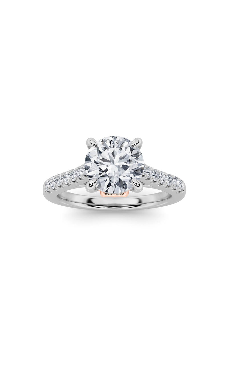 2.5CTW Round Shaped Lab Grown Diamond (F/VS) Petite Shank Accented Engagement Ring in 14K Gold