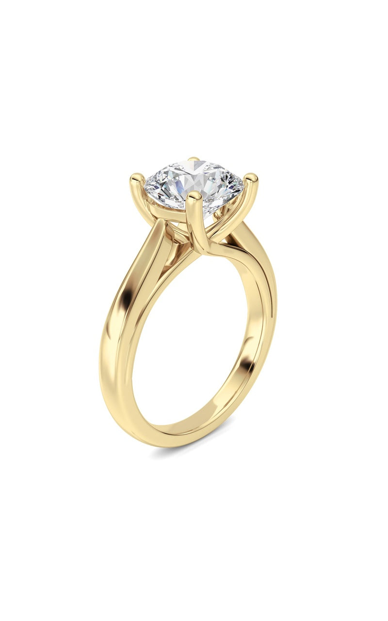 2CTW Round Shaped Lab Grown Diamond (F/VS) Cathedral Shank Engagement Ring in 14K Yellow Gold