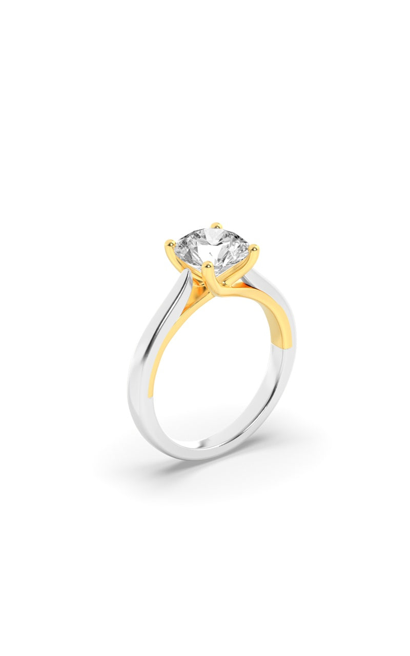 3CTW Round Shaped Lab Grown Diamond (F/VS) Two Tone Cathedral Shank Engagement Ring in 14K Gold
