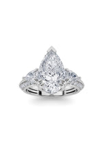 Load image into Gallery viewer, 3.5CTW Pear Shaped Lab Grown Diamond (G/VS) Three Stone Accented Engagement Ring in 14K Gold
