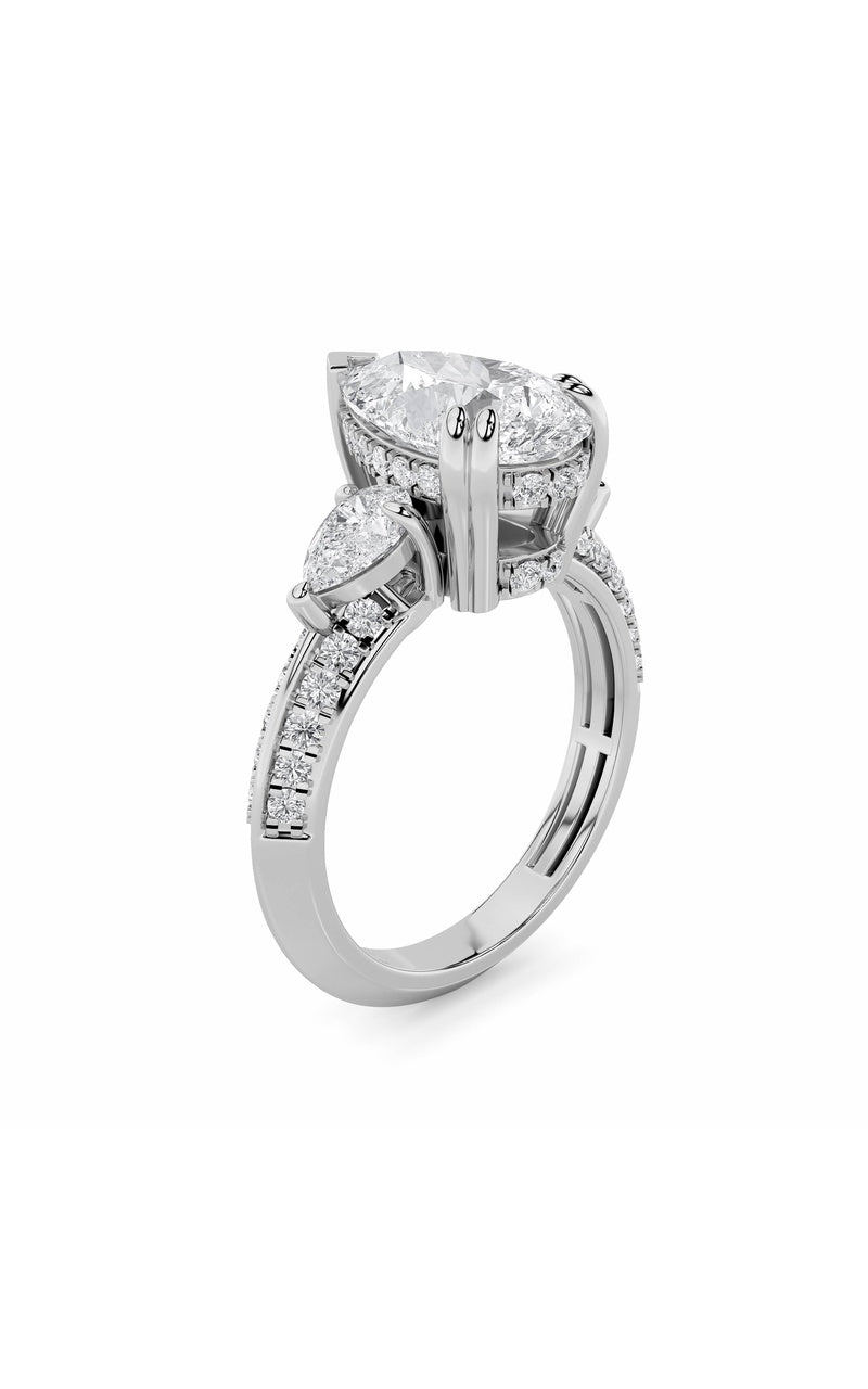 3.5CTW Pear Shaped Lab Grown Diamond (G/VS) Three Stone Accented Engagement Ring in 14K Gold