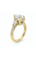 Load image into Gallery viewer, 3.5CTW Pear Shaped Lab Grown Diamond (G/VS) Three Stone Accented Engagement Ring in 14K Gold
