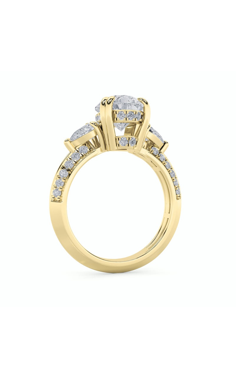 3.5CTW Pear Shaped Lab Grown Diamond (G/VS) Three Stone Accented Engagement Ring in 14K Gold