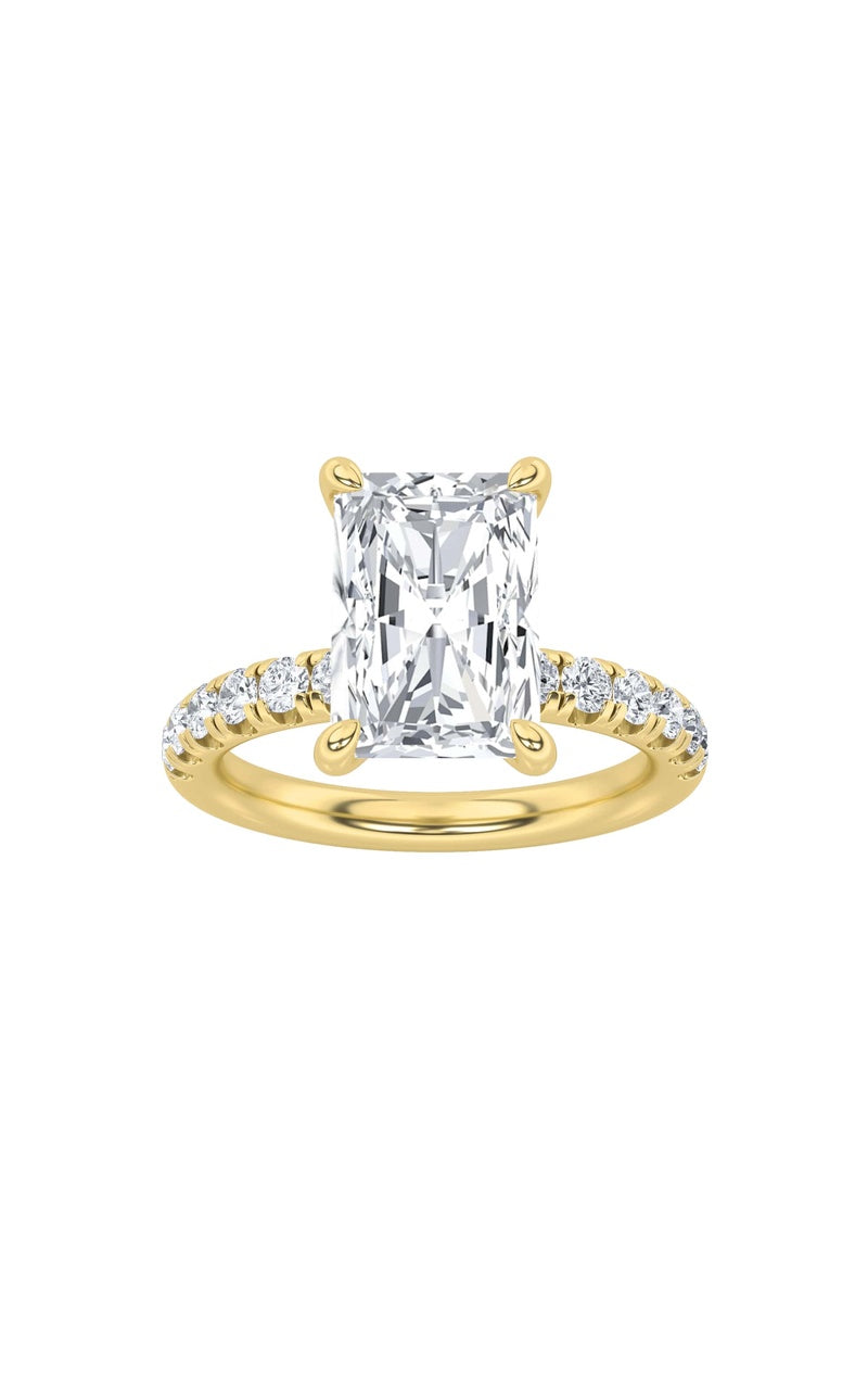 2CTW Radiant Shaped Lab Grown Diamond (F/VS) Hidden Halo Accented Ring in 14K Gold