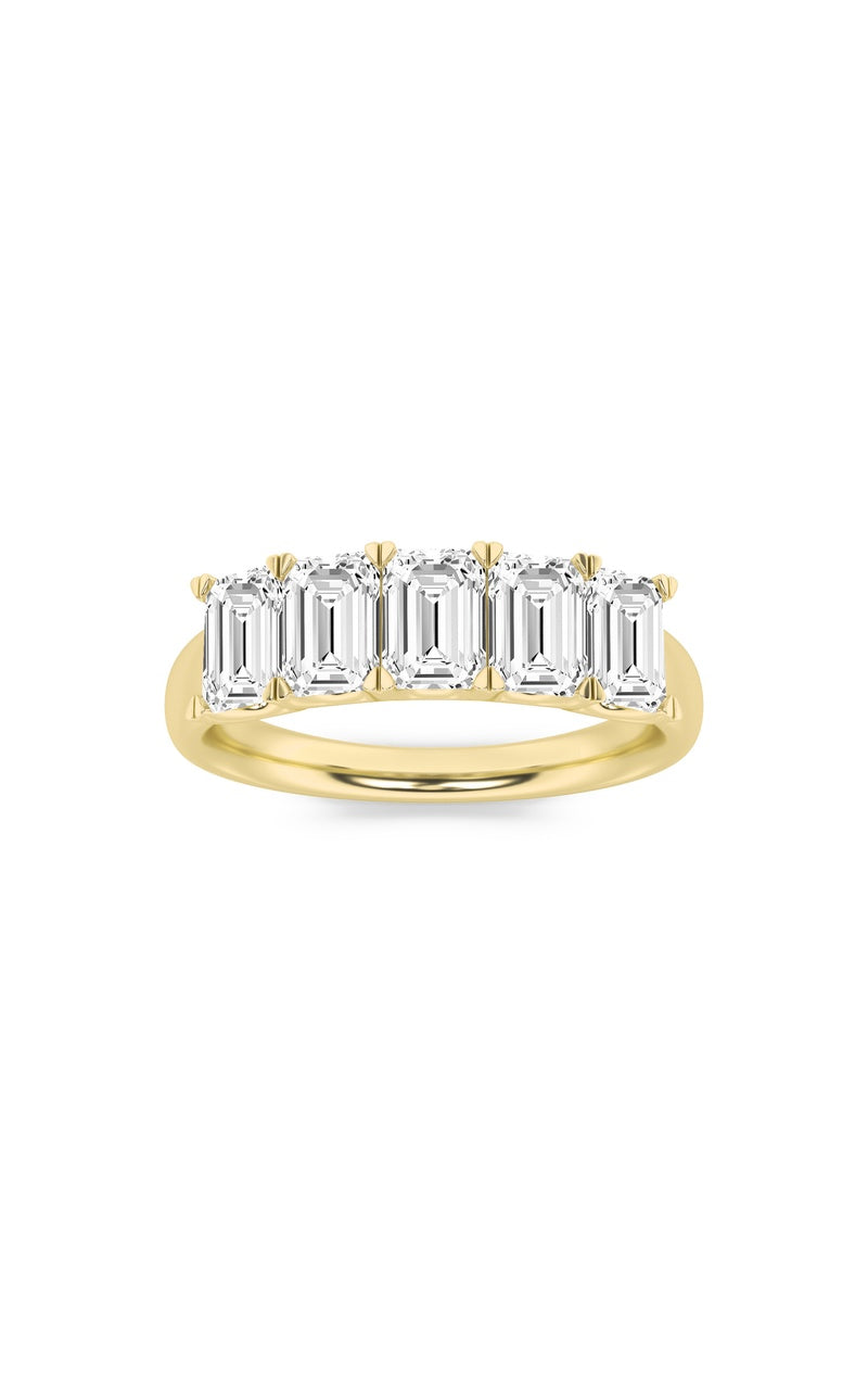 2CTW Emerald Shaped Lab Grown Diamond (F/VS) Five Stone Band Ring in 14K Gold