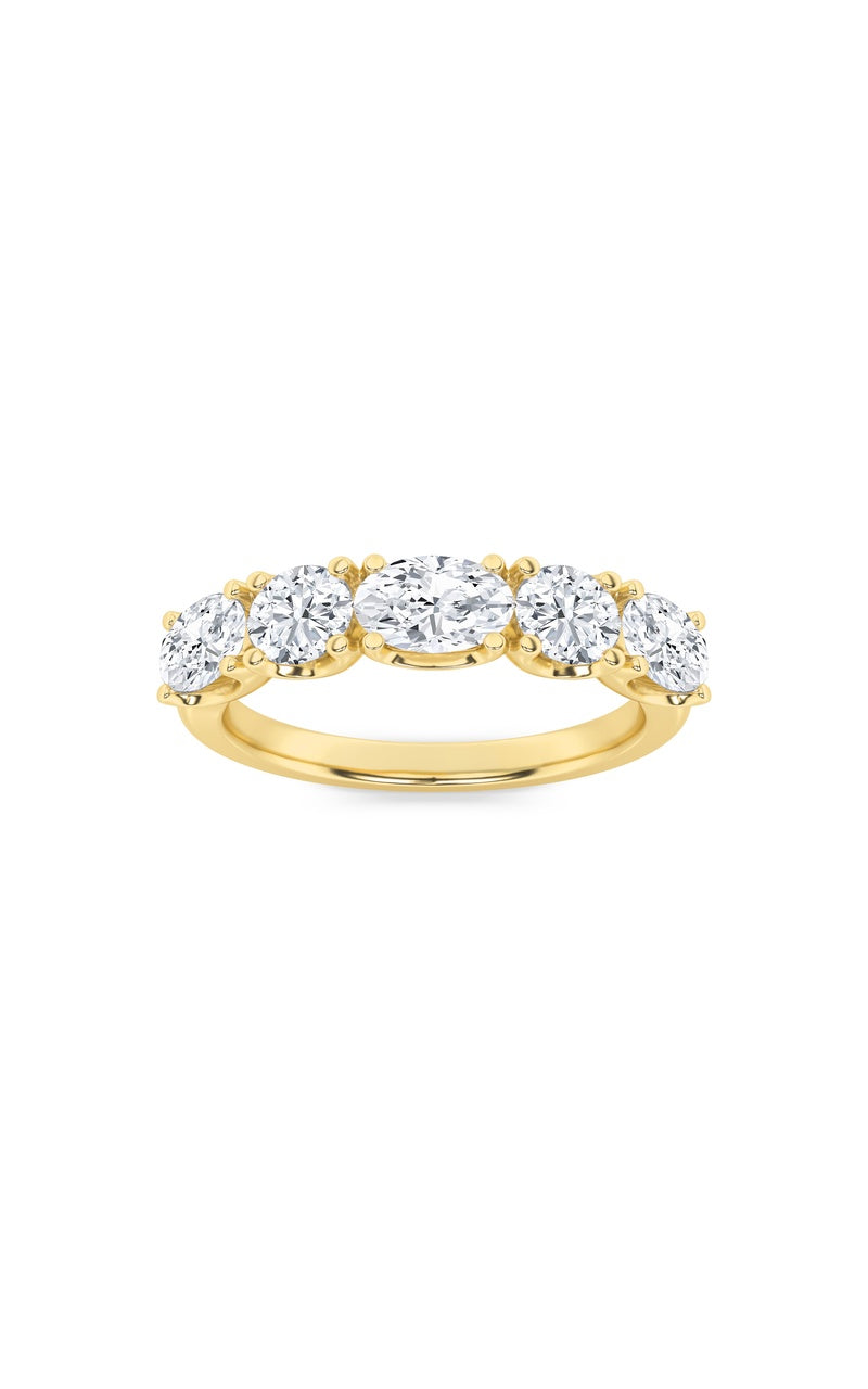 2CTW Oval Shaped Lab Grown Diamond (F/VVS) Five Stone Band Ring in 14K Gold