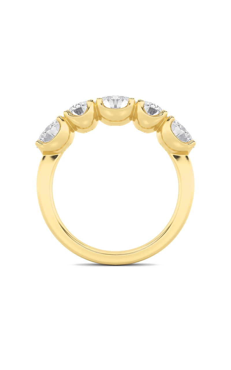 2CTW Oval Shaped Lab Grown Diamond (F/VVS) Five Stone Band Ring in 14K Gold