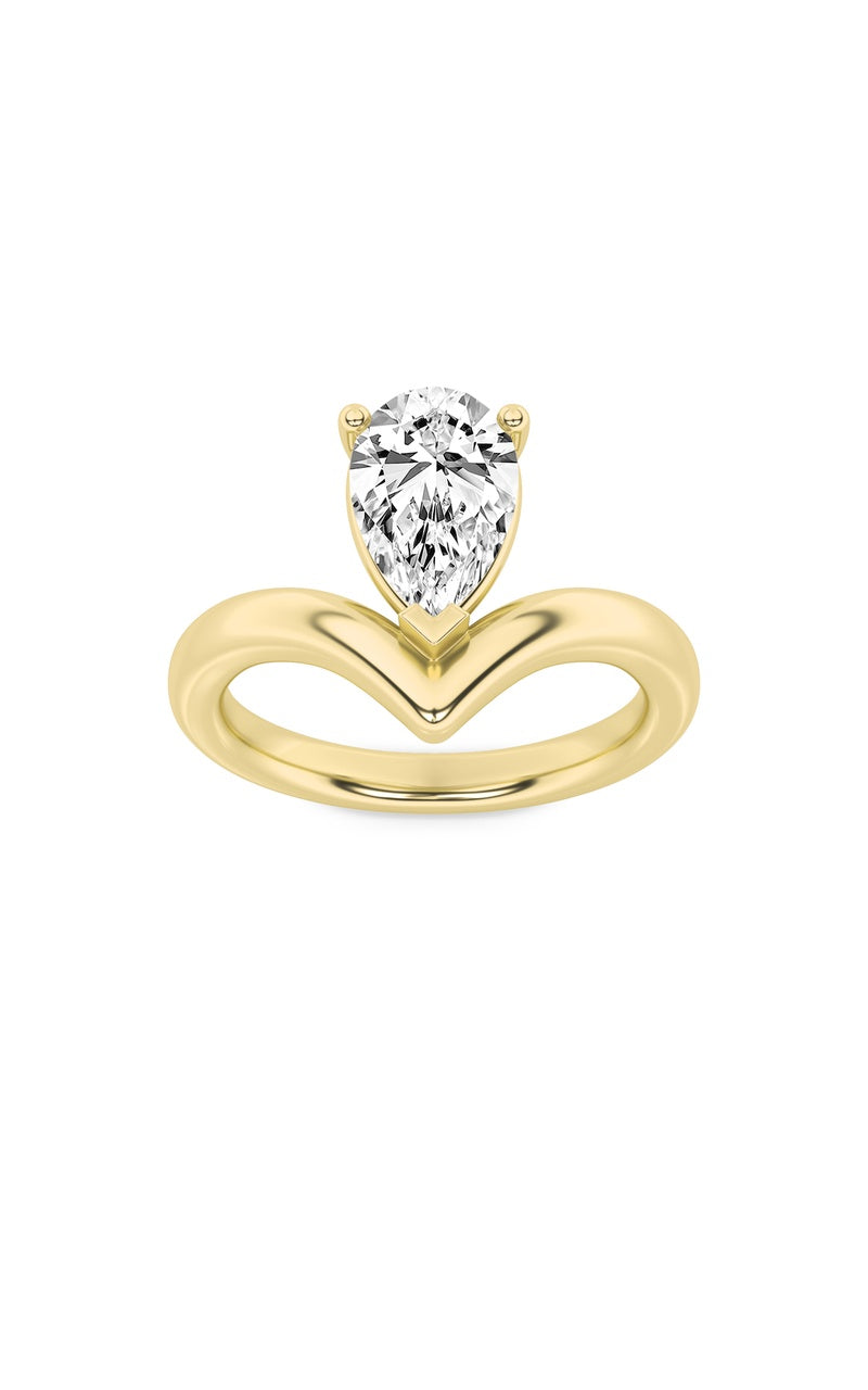 1.5CTW Pear Shaped Lab Grown Diamond (F/VS) Chevron Solitaire Engagement Ring in 14K Gold