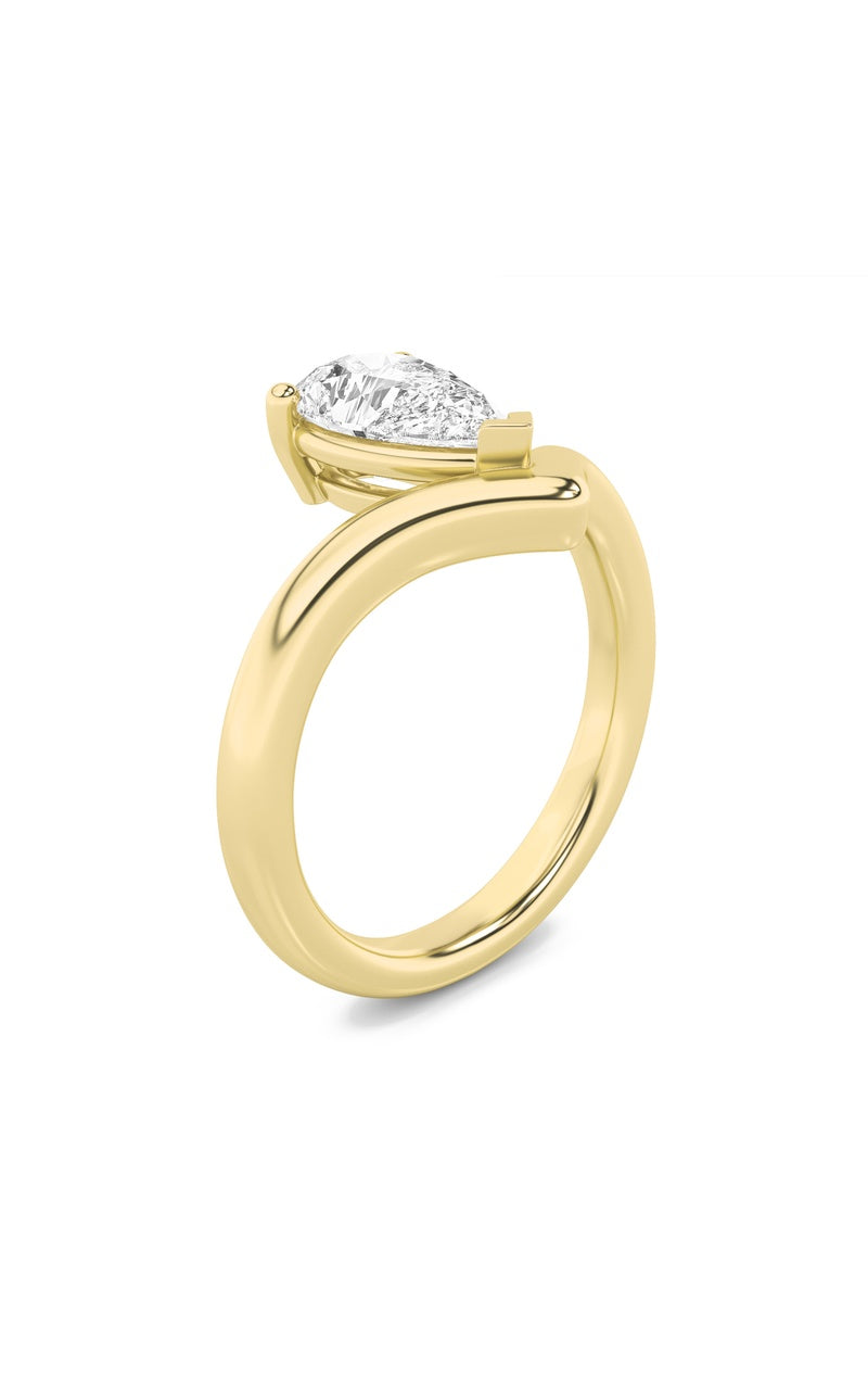1.5CTW Pear Shaped Lab Grown Diamond (F/VS) Chevron Solitaire Engagement Ring in 14K Gold