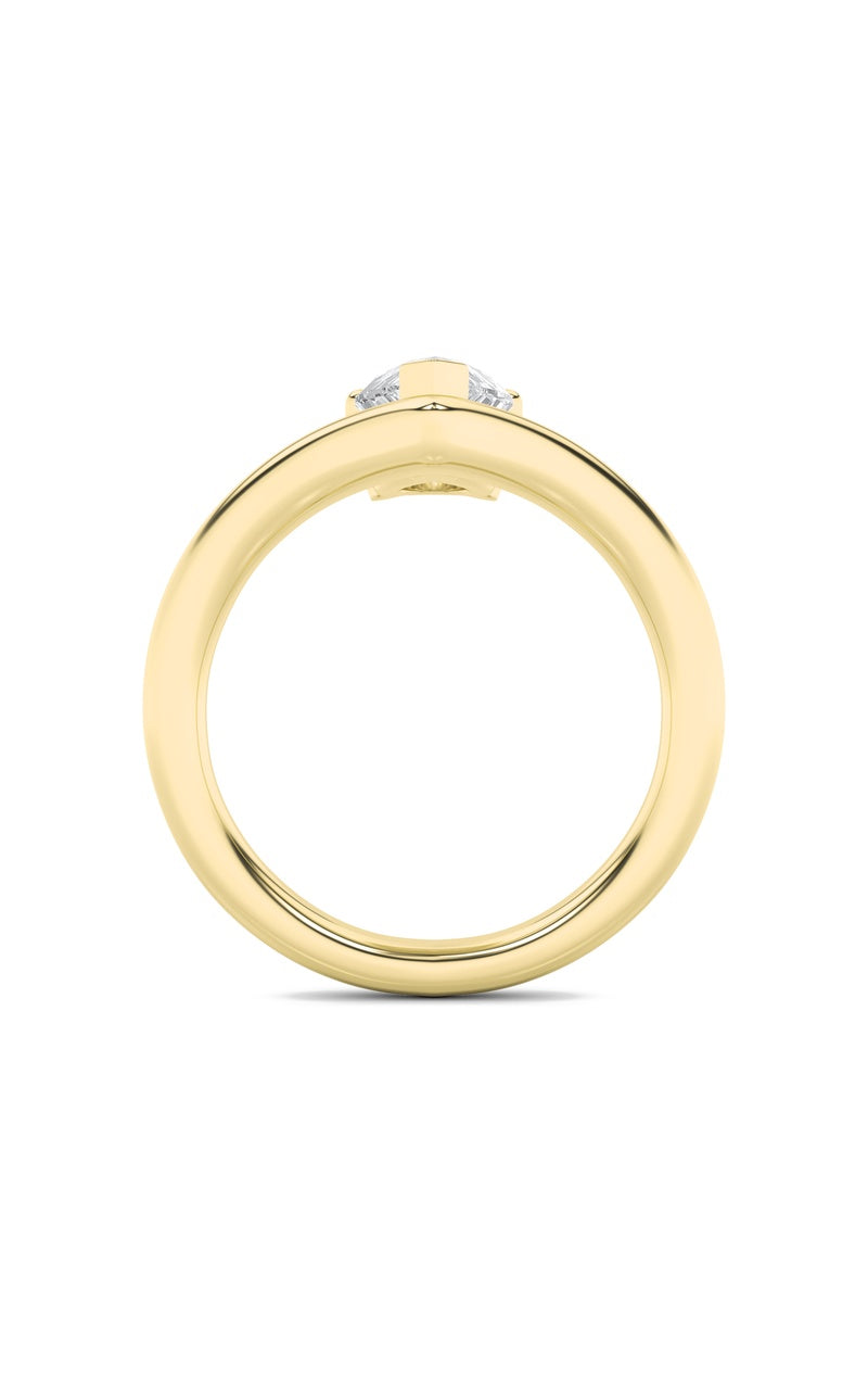 1.5CTW Pear Shaped Lab Grown Diamond (F/VS) Chevron Solitaire Engagement Ring in 14K Gold