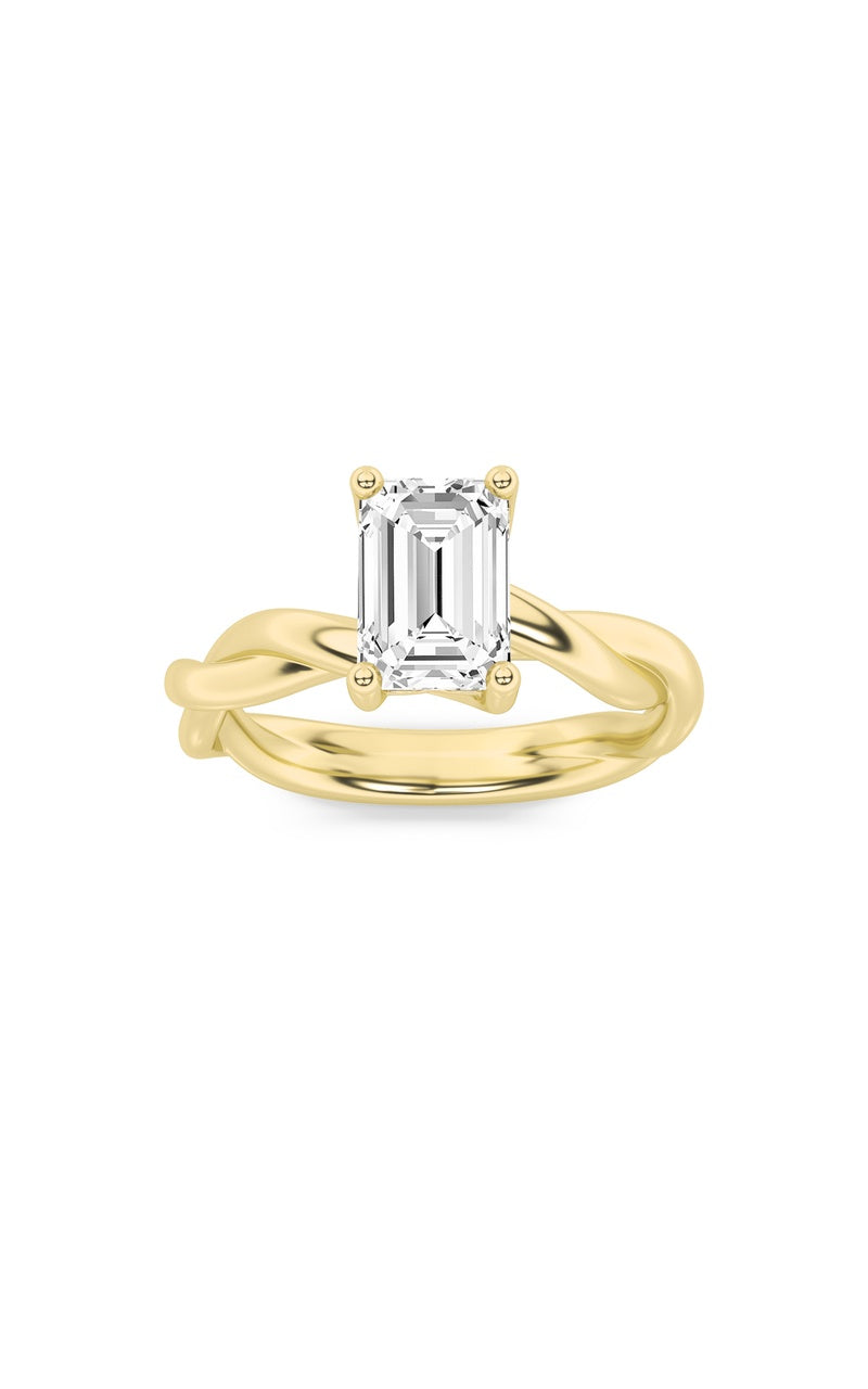 1CTW Emerald Shaped Lab Grown Diamond (F/VS) Twisted Shank Solitaire Engagement Ring in 14K Gold