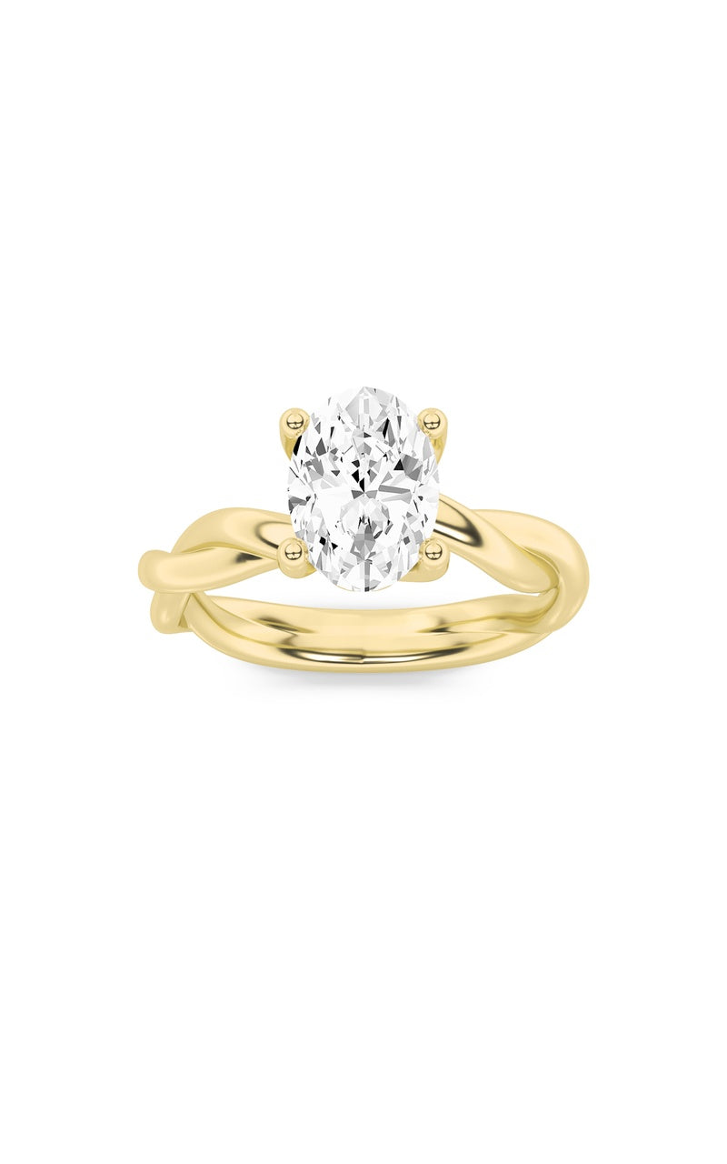 2CTW Oval Shaped Lab Grown Diamond (F/VS) Twisted Shank Solitaire Engagement Ring in 14K Gold