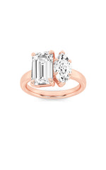 Load image into Gallery viewer, 3CTW Emerald Shaped Lab Grown Diamond (F/VS) Toi et Moi Engagement Ring in 14K Gold
