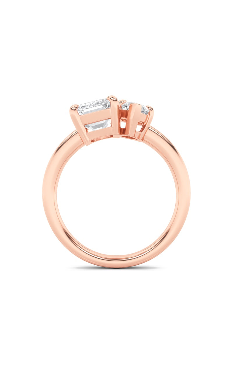 3CTW Emerald Shaped Lab Grown Diamond (F/VS) Toi et Moi Engagement Ring in 14K Gold