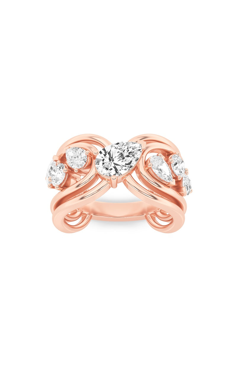 2CTW Pear Shaped Lab Grown Diamond (F/VS) Seven Stone Fashion Ring in 14K Gold