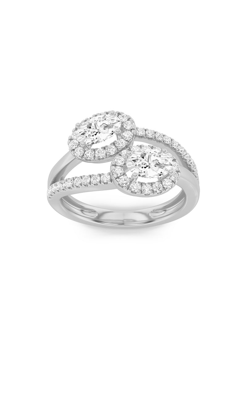 1CTW Oval Shaped Lab Grown Diamond (F/VS) Accented Toi et Moi Fashiion Ring in 14K Gold