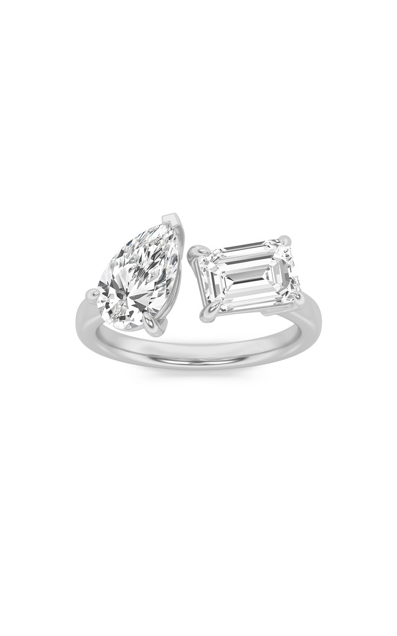 3CTW Emerald Shaped Lab Grown Diamond (F/VS) Toi et Moi Fashiion Ring in 14K Gold