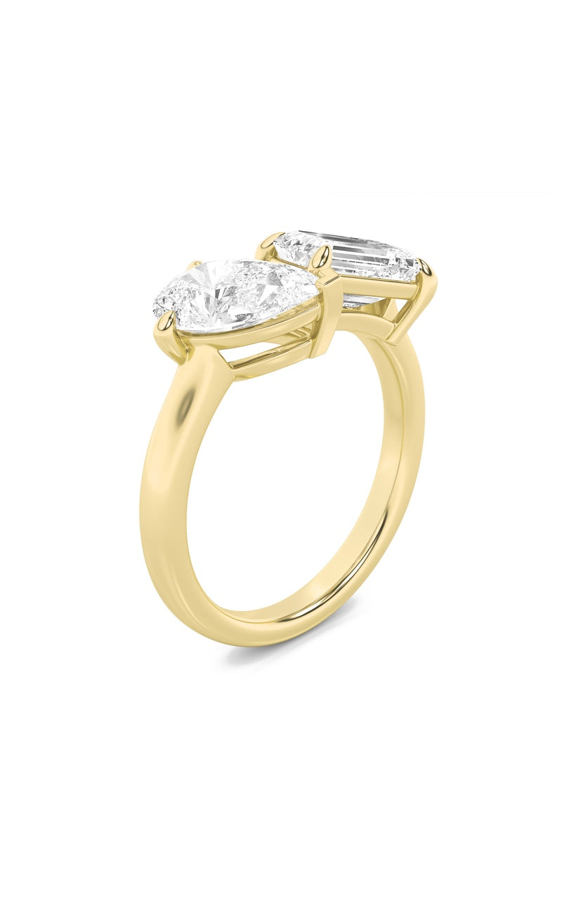 3CTW Emerald Shaped Lab Grown Diamond (F/VS) Toi et Moi Fashiion Ring in 14K Gold