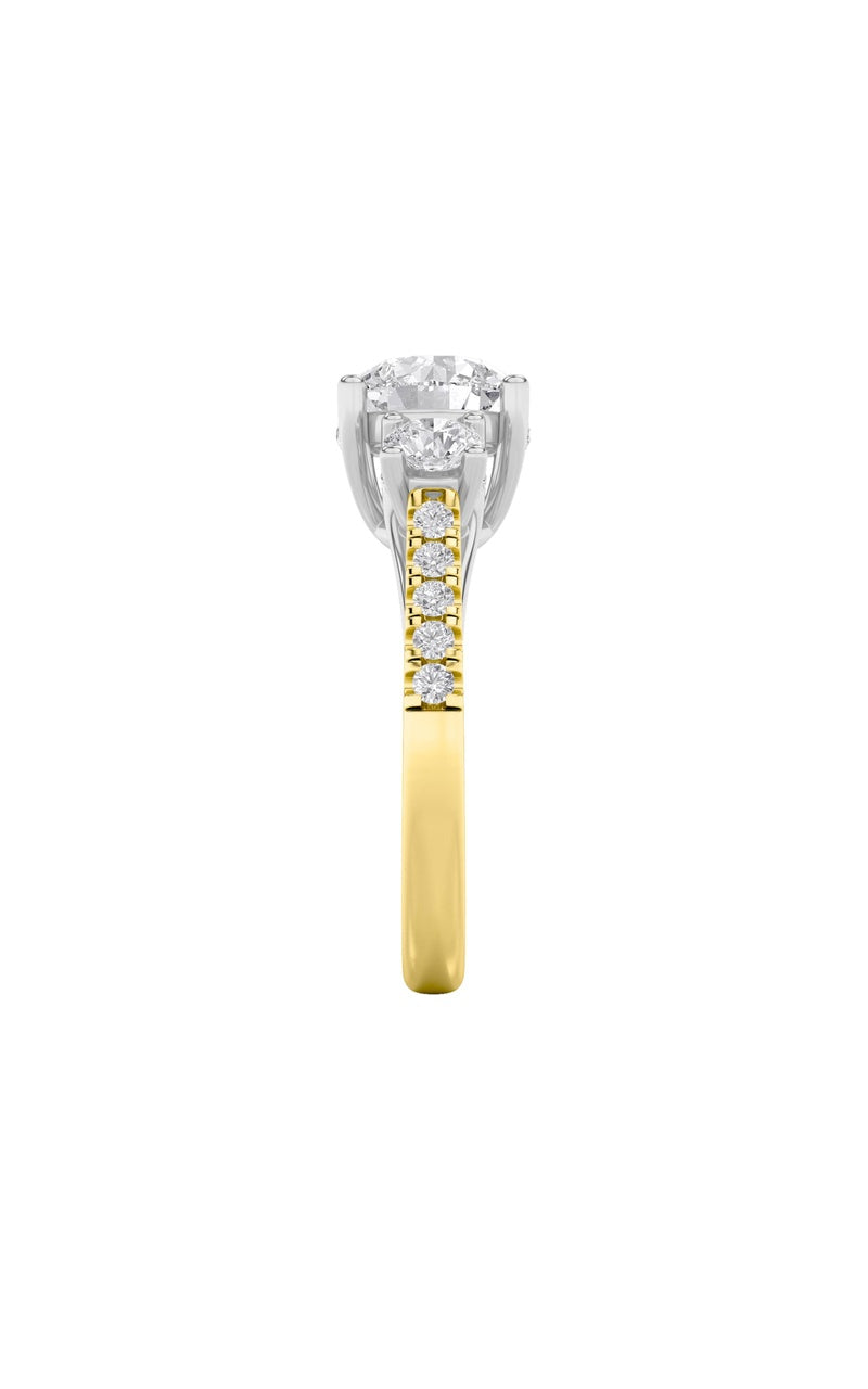 3CTW Round Shaped Lab Grown Diamond (F/VS) Accented Three Stone Ring in 14K Gold