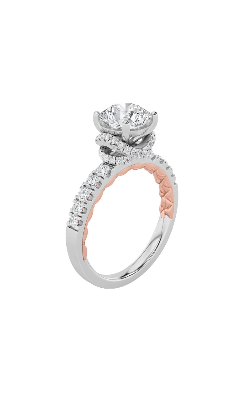 2CTW Round Shaped Lab Grown Diamond (F/VS) Two Tone Accented Fancy Engagement Ring in 14K Gold
