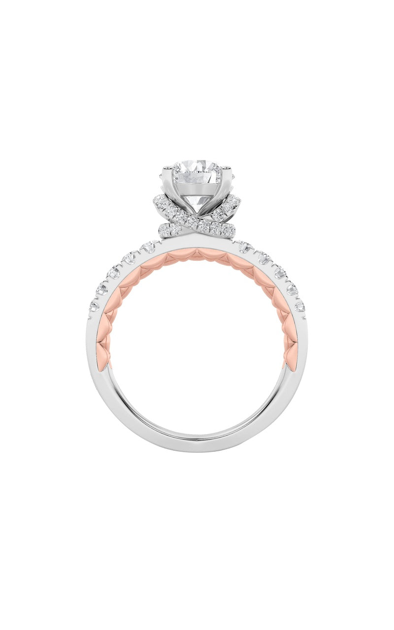 2CTW Round Shaped Lab Grown Diamond (F/VS) Two Tone Accented Fancy Engagement Ring in 14K Gold