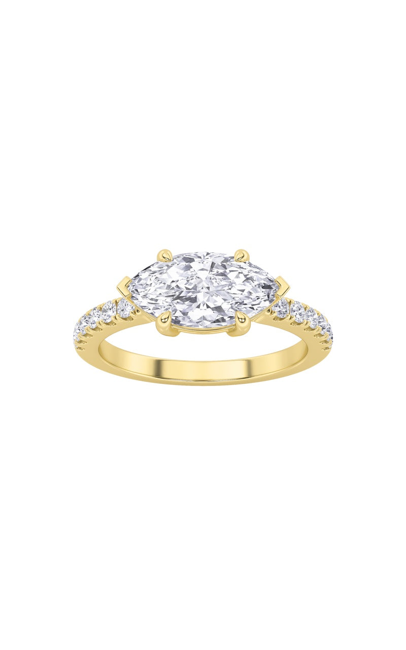 1.5CTW Marquise Shaped Lab Grown Diamond (F/VS) East West Accented Ring in 14K Gold