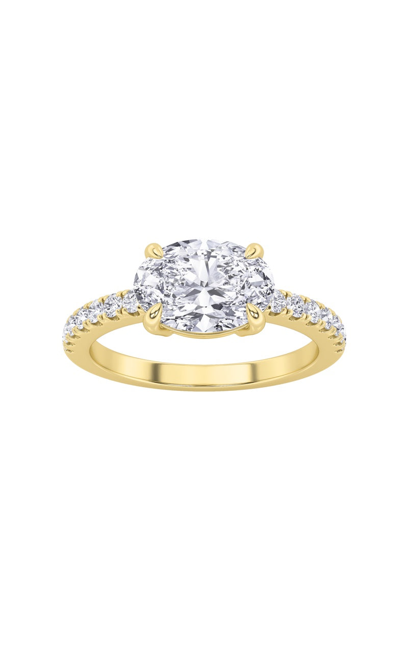 1.5CTW Oval Shaped Lab Grown Diamond (F/VS) East West Accented Ring in 14K Gold