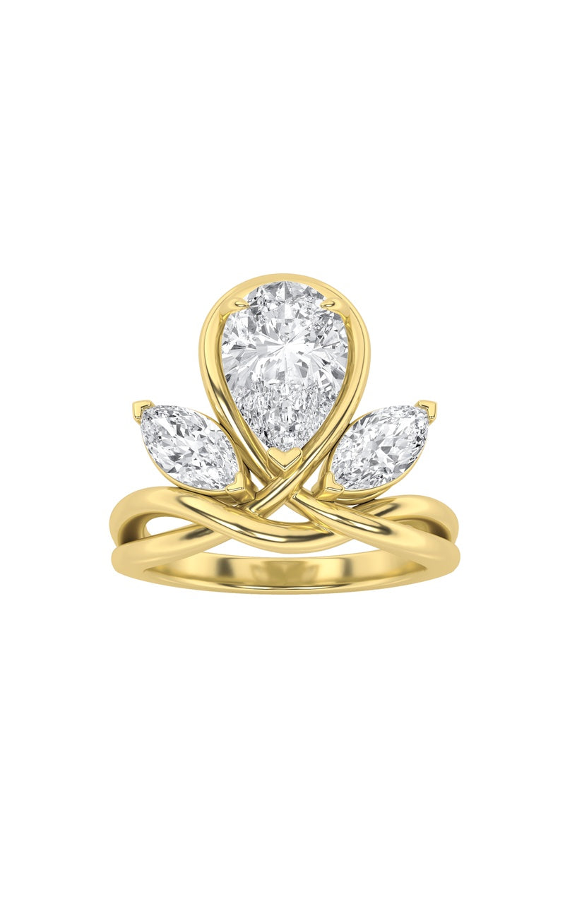 3CTW Pear Shaped Lab Grown Diamond (F/VS) Knot Ring in 14K Gold