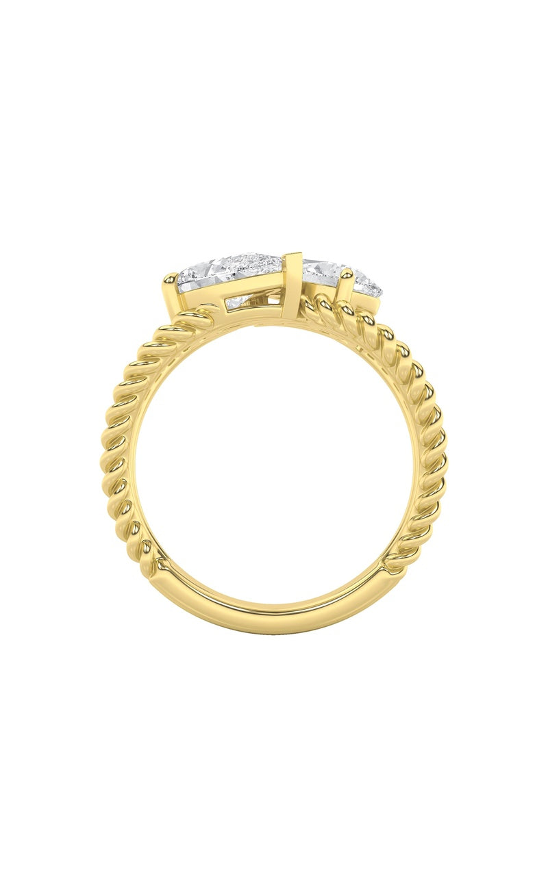 2CTW Pear Shaped Lab Grown Diamond (F/VS) Toi et Moi Fashiion Ring in 14K Gold
