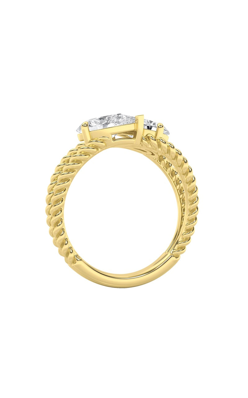 2CTW Pear Shaped Lab Grown Diamond (F/VS) Toi et Moi Fashiion Ring in 14K Gold