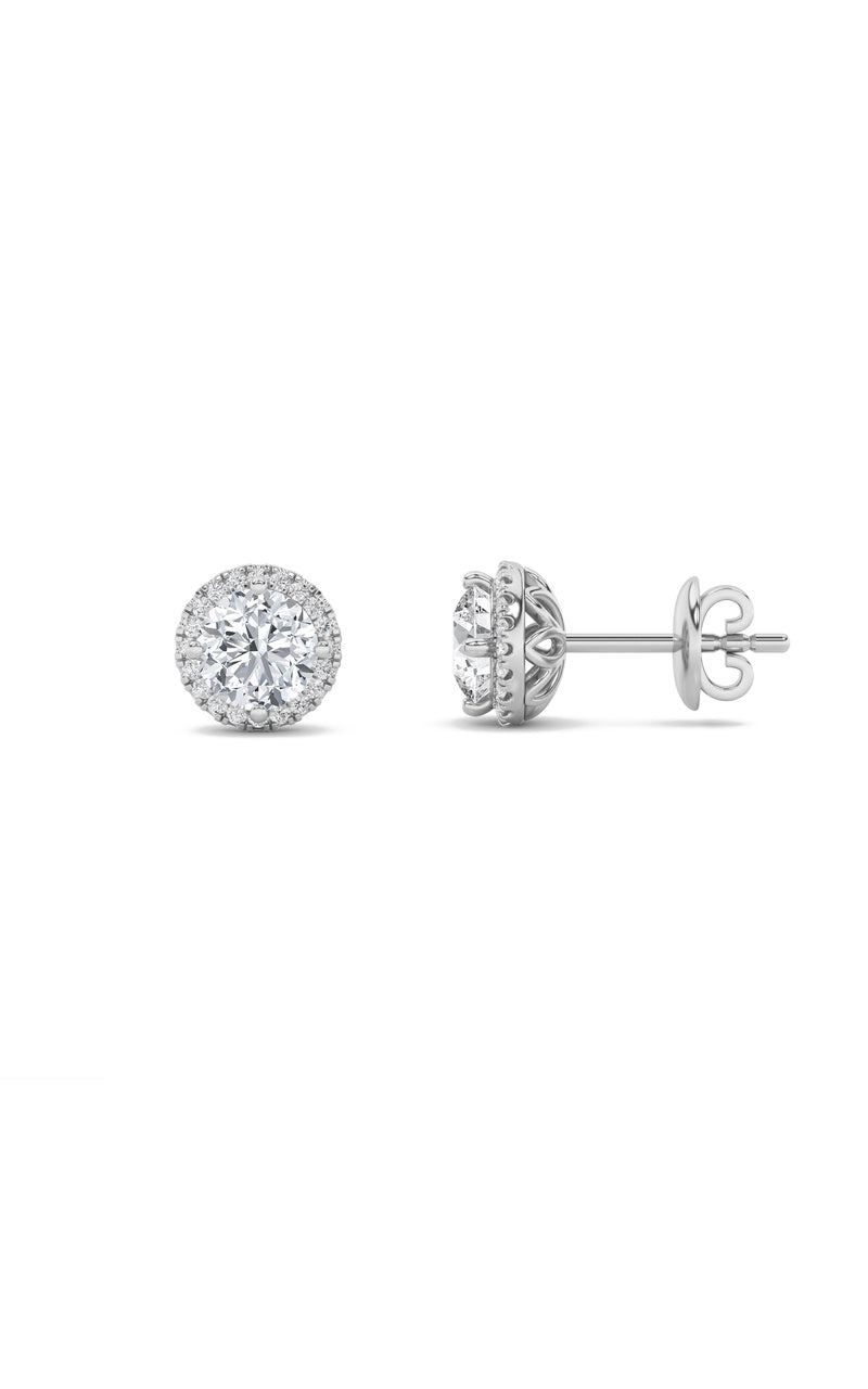 2CTW Round Shaped Lab Grown Diamond (F/VS) Halo Stud Earrings in 14K Gold