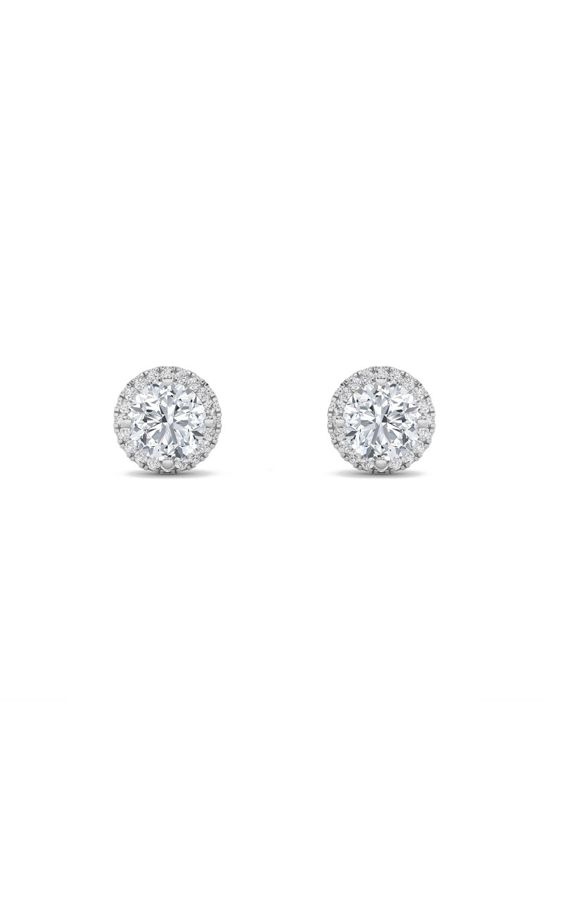 2CTW Round Shaped Lab Grown Diamond (F/VS) Halo Stud Earrings in 14K Gold