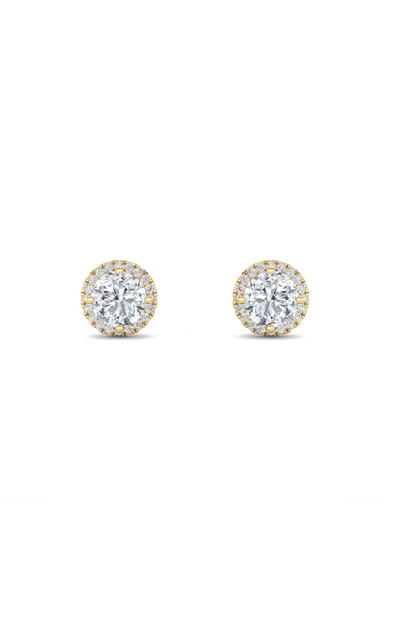 2CTW Round Shaped Lab Grown Diamond (F/VS) Halo Stud Earrings in 14K Gold